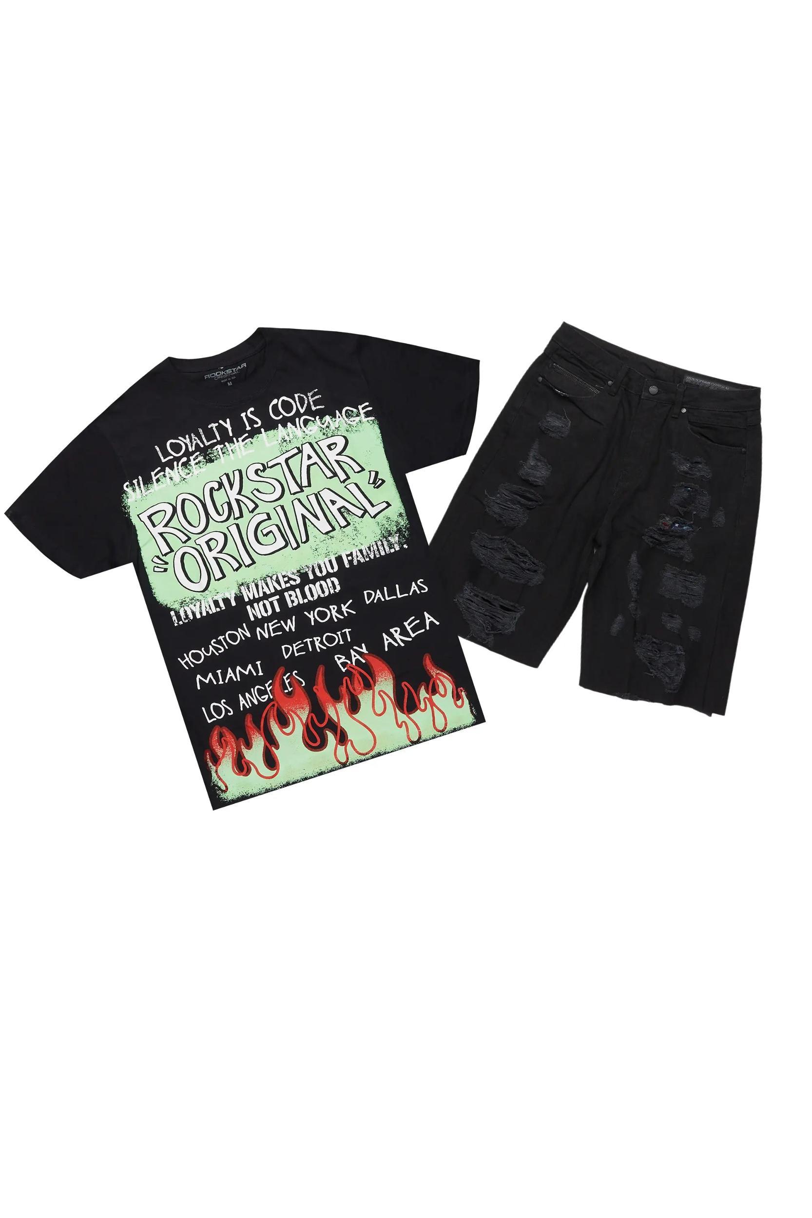 Beno Black T-Shirt/Denim Short Set Male Product Image