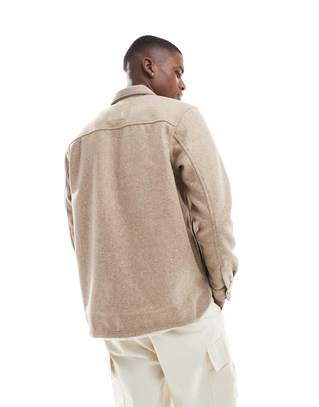 ONLY & SONS wool look overshirt in beige Product Image