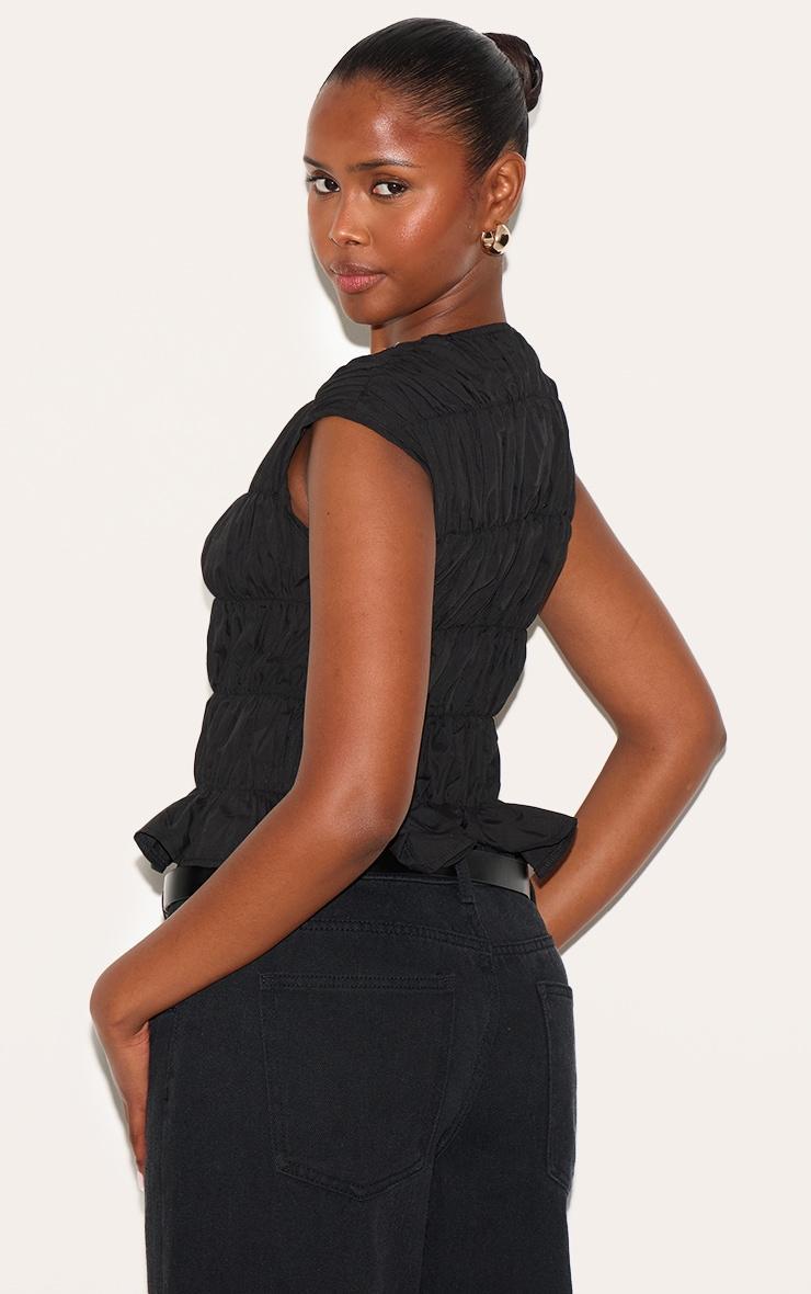 Black Shirred Boatneck Fitted Top Product Image