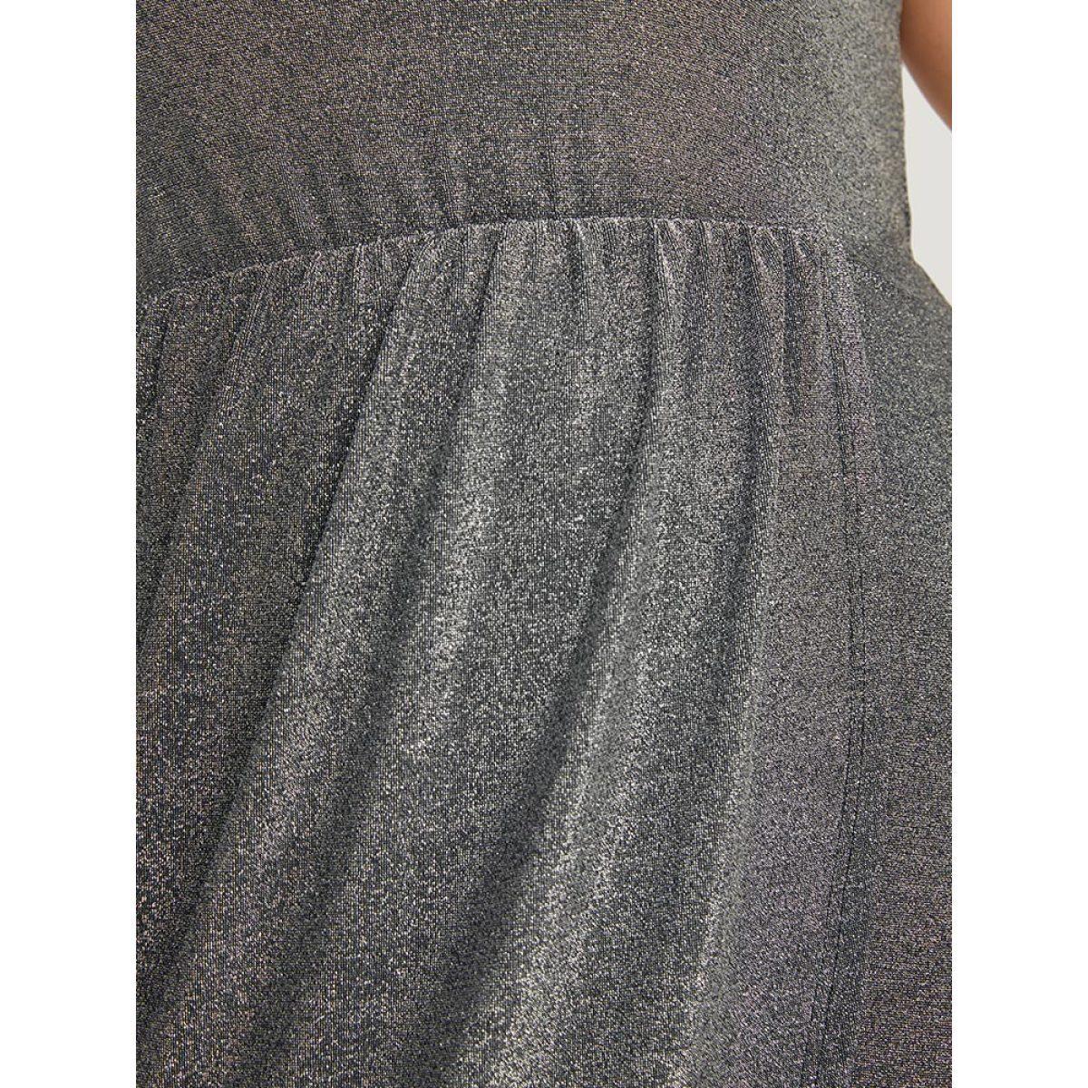 Plus Size Plain Pleated Detail Wrap Hem Cami Dress DimGray Women Party Adjustable Straps Spaghetti Strap Sleeveless Curvy Knee Dress BloomChic 26/4X Product Image