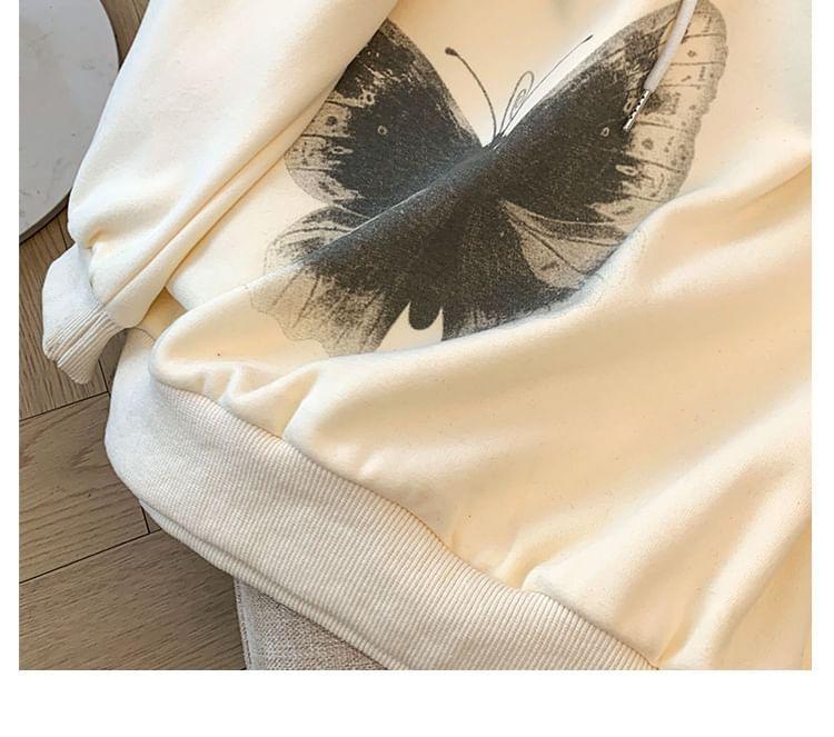 Plus Size Butterfly Print Drawstring Hoodie Product Image