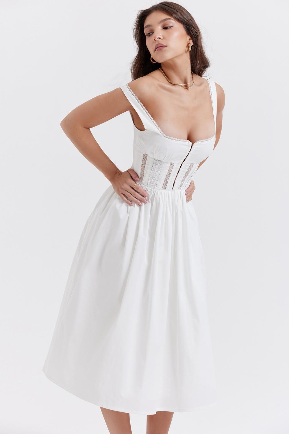 Perle White Lace Trim Midi Dress Product Image