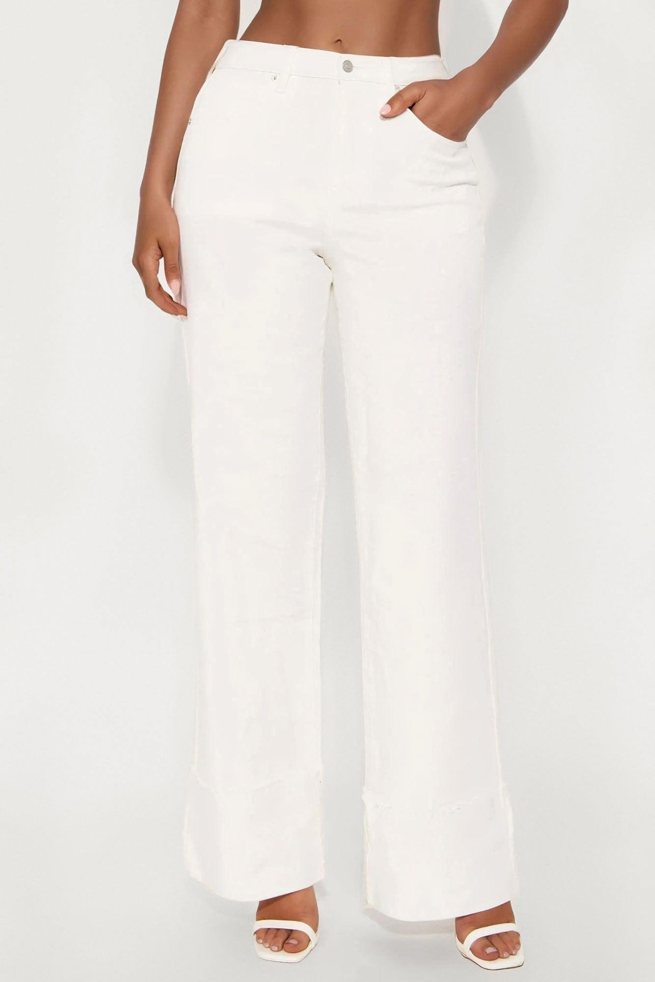 All The While Cuffed Wide Leg Jeans - White Female Product Image