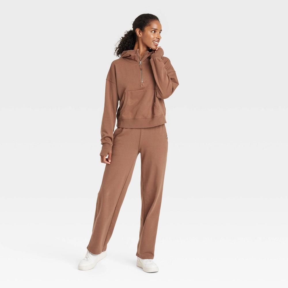 Womens French Terry 1/2 Zip Hooded Pullover Sweatshirt - JoyLab Brown XS Product Image