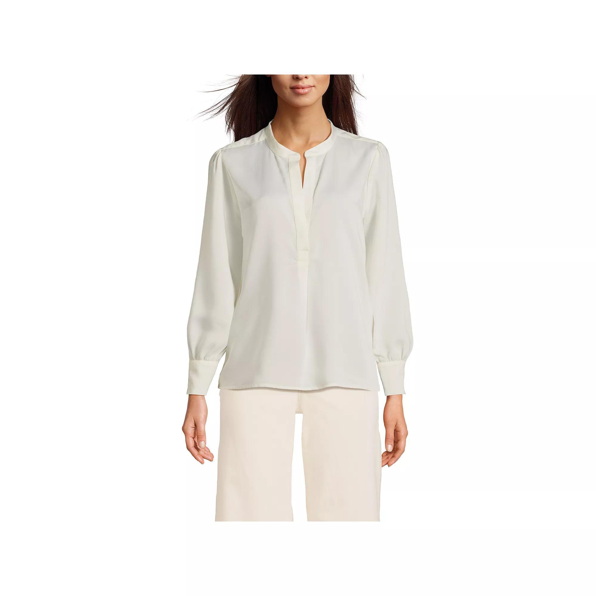 Women's Lands' End Satin Popover Shirt, Size: XS, Ivory Product Image
