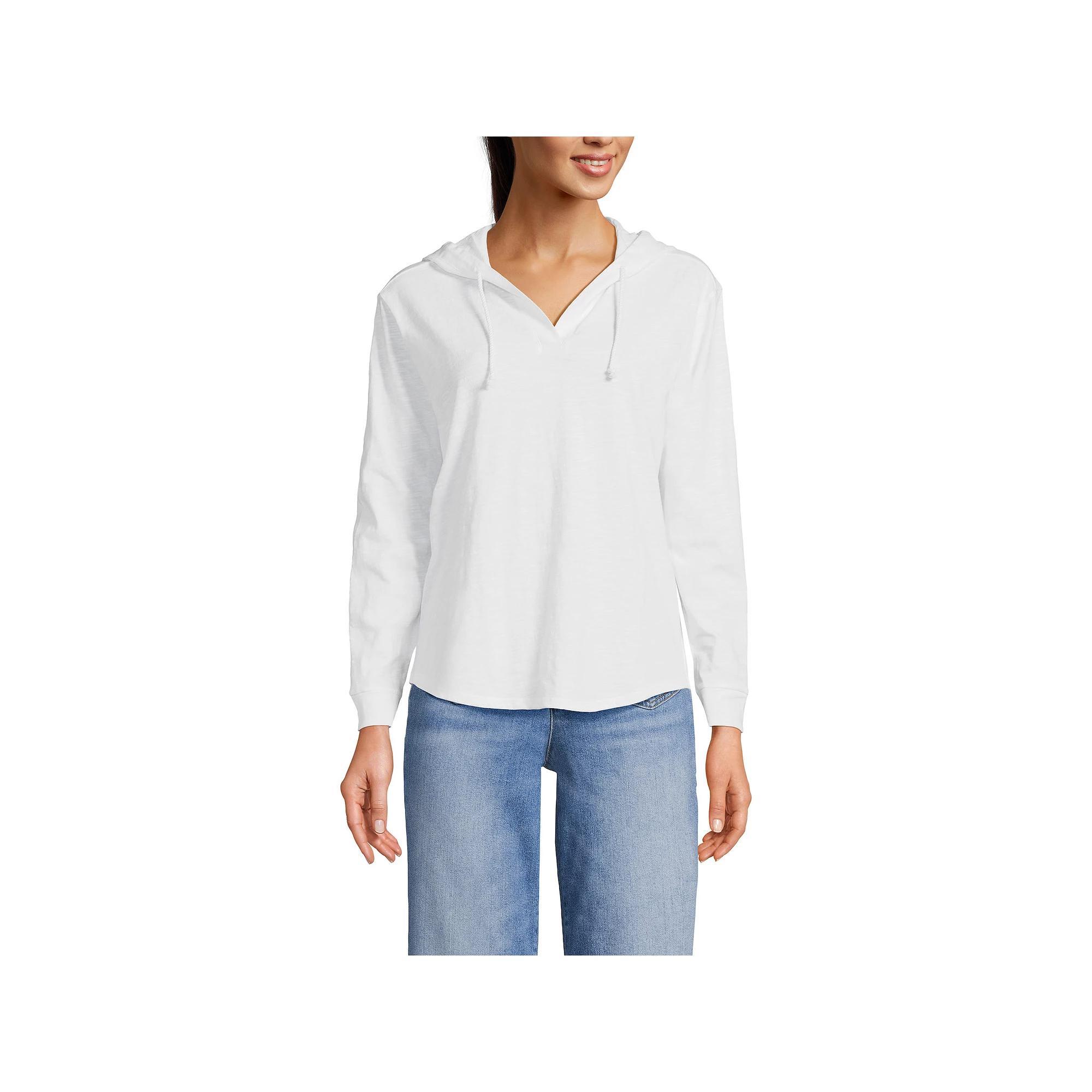 Women's Lands' End Slub Popover Hoodie, Size: XL, White Product Image