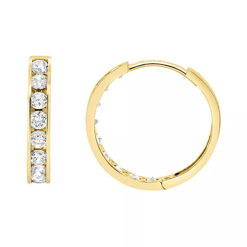 14k Gold Cubic Zirconia Huggie Hoop Earrings, Women's, Yellow Product Image