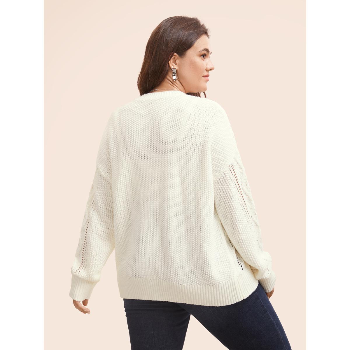 Plus Size Solid Hollow Out Button Up Cardigan Apricot Women Casual Loose Long Sleeve Everyday Cardigans BloomChic 28/5X Product Image