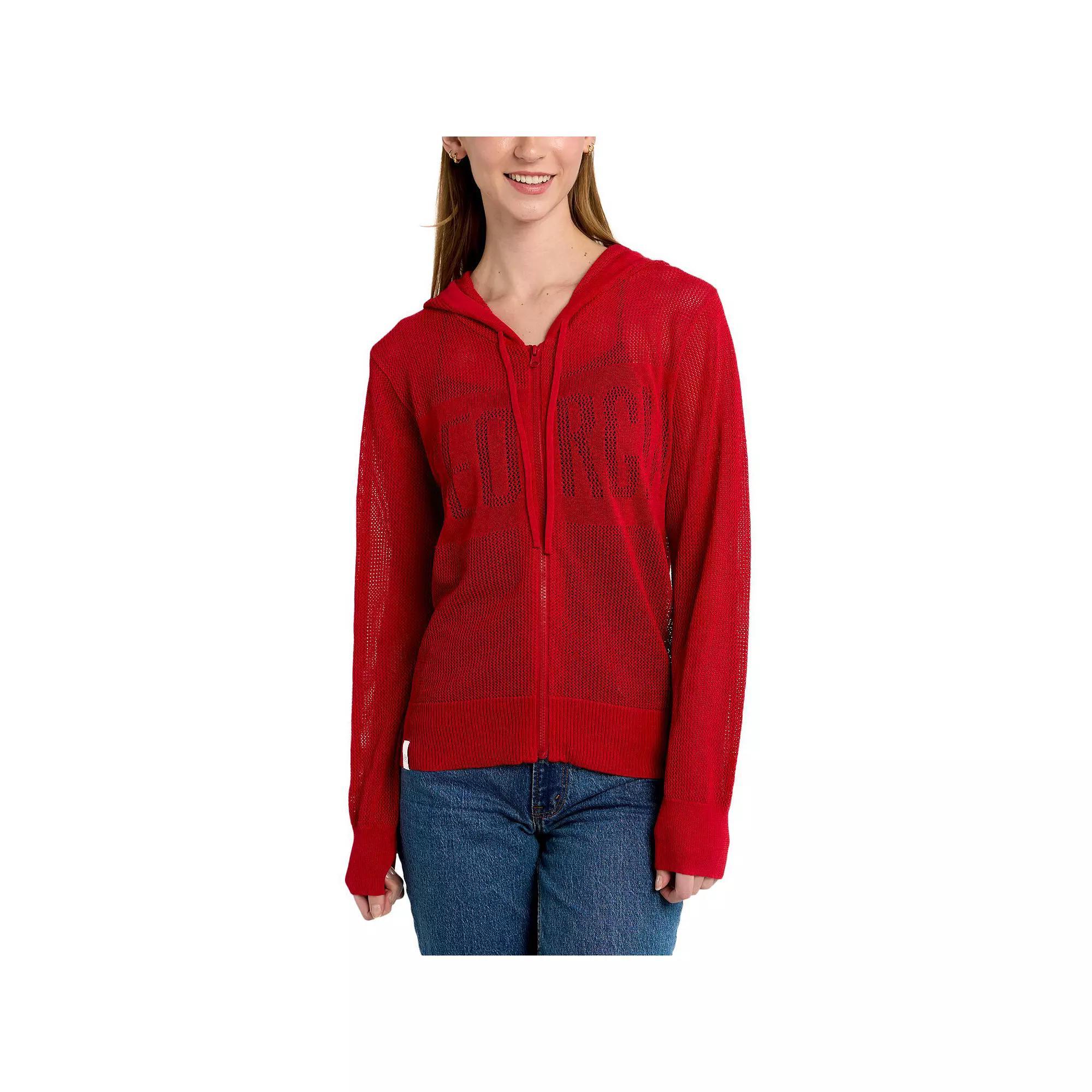Women's Lusso Red Georgia Bulldogs Summer Tonal Mesh Full-Zip Hoodie Sweater, Size: Small Product Image