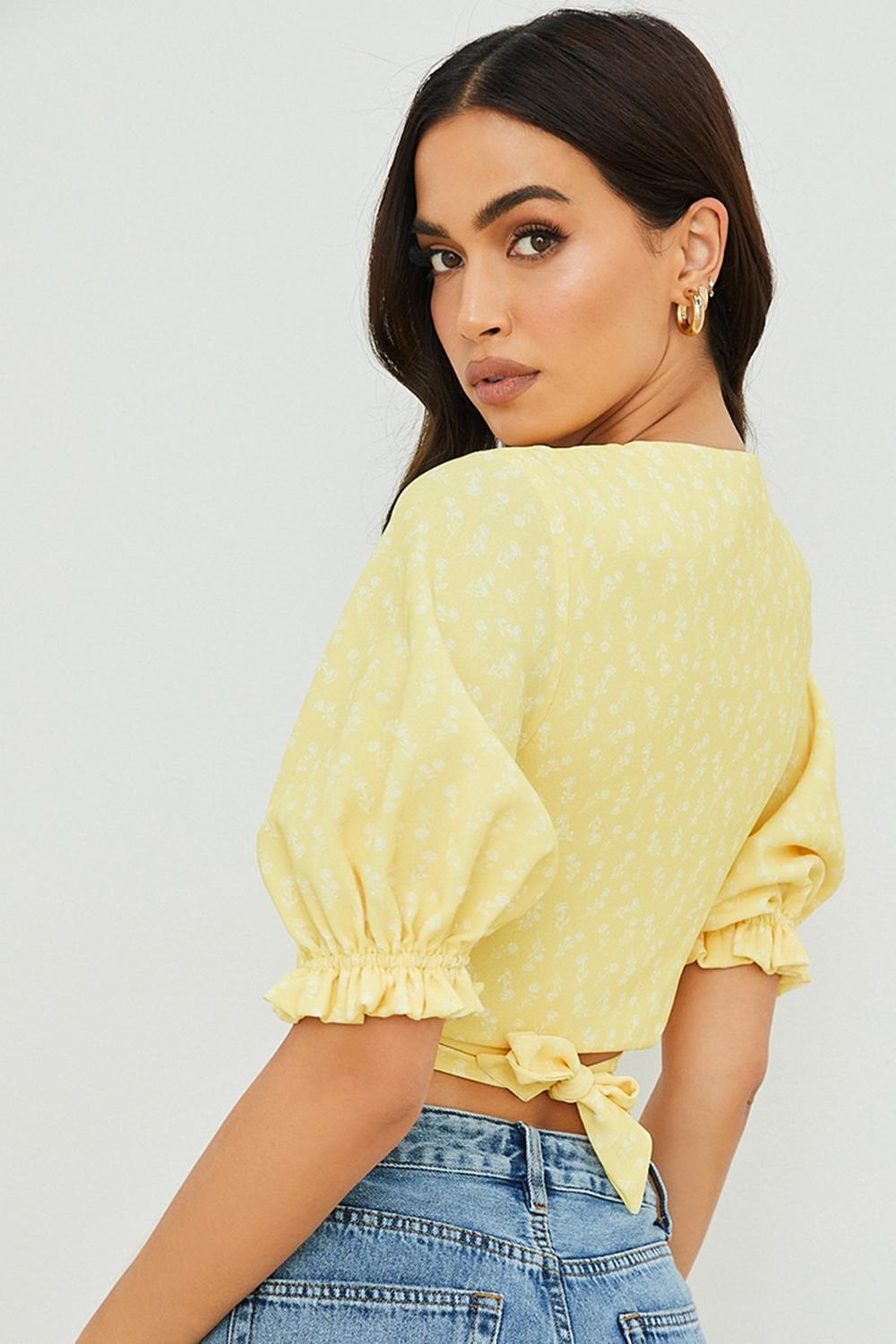 Alanya  lemon floral tie front top Product Image