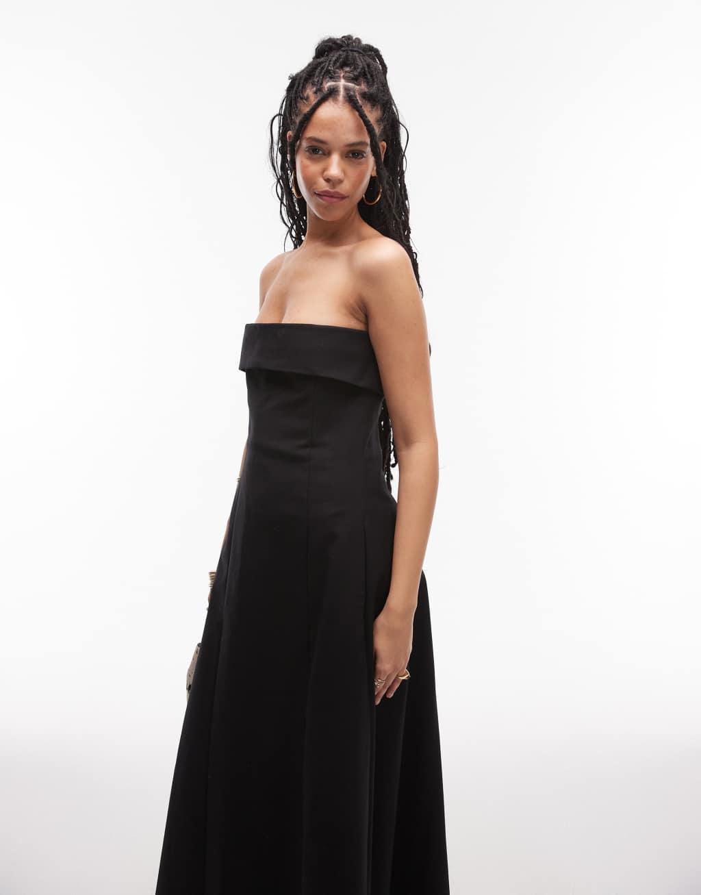 Mango Capsule bandeau structured midi dress in black Product Image