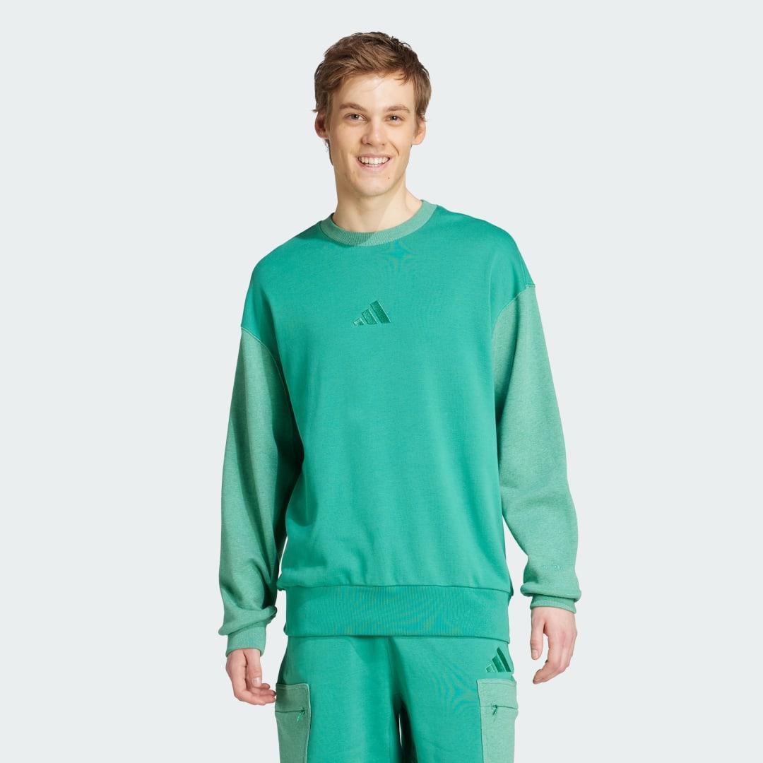 adidas All SZN French Terry Colorblock Crew Sweatshirt Semi Court Green XS Mens Product Image