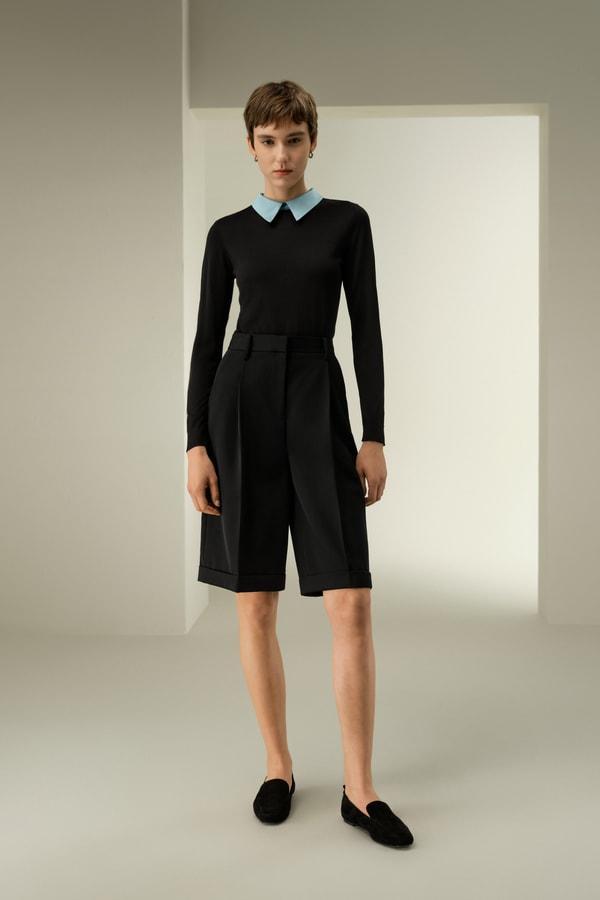 Tailored Knee-Length Wool Shorts Product Image