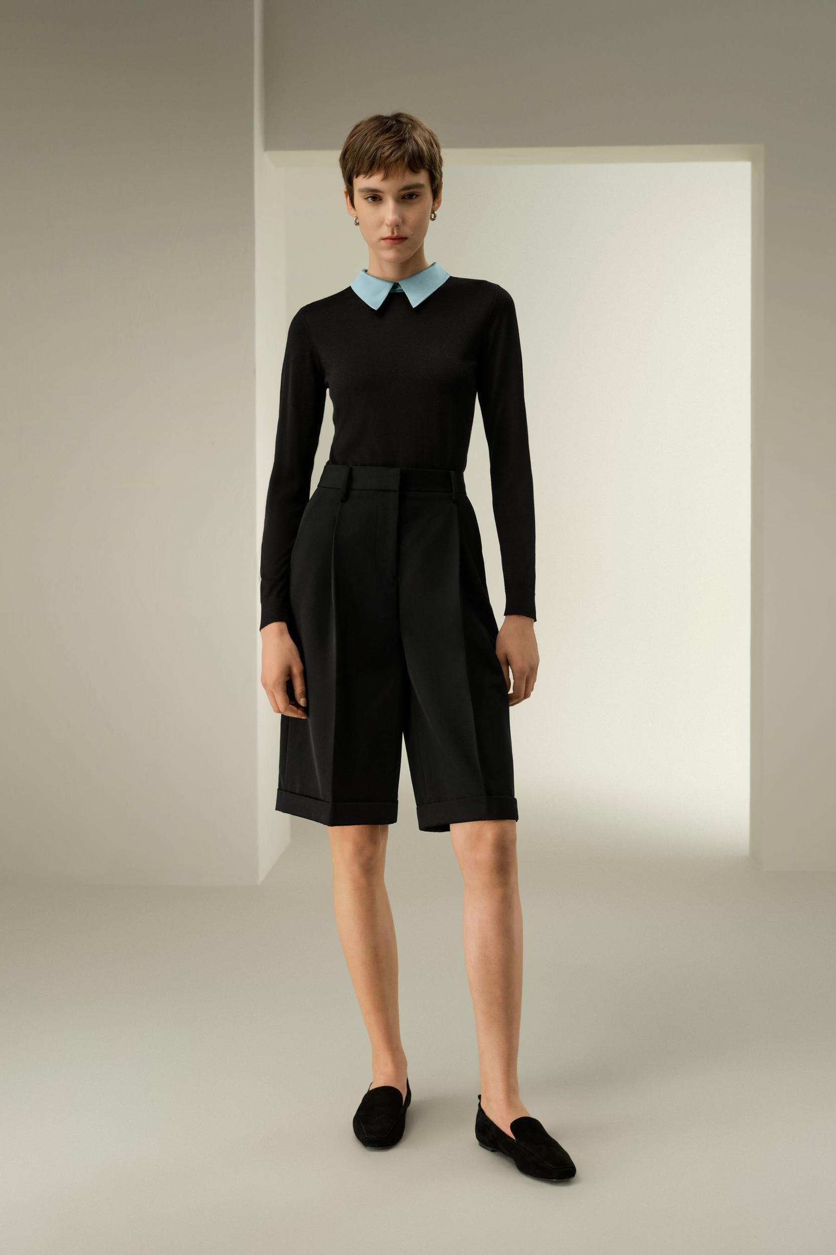 Tailored Knee-Length Wool Shorts Product Image