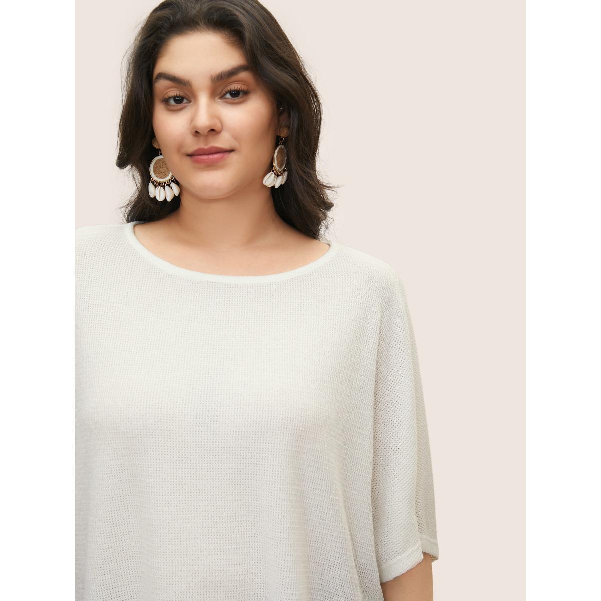Plus Size Plain Textured Dolman Sleeve Loose T-shirt White Women Casual Non Plain Round Neck Everyday T-shirts BloomChic 18-20/2X Product Image