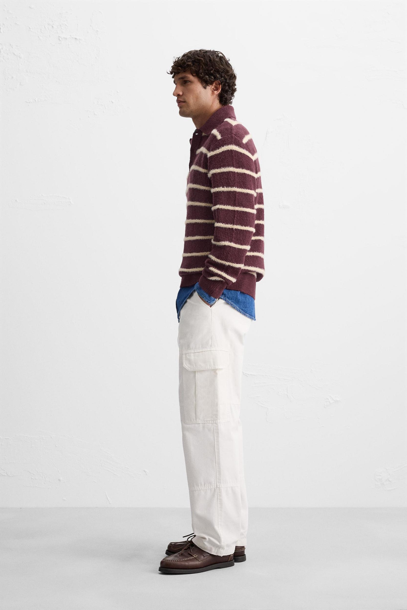 STRIPED TEXTURED KNIT POLO SHIRT Product Image