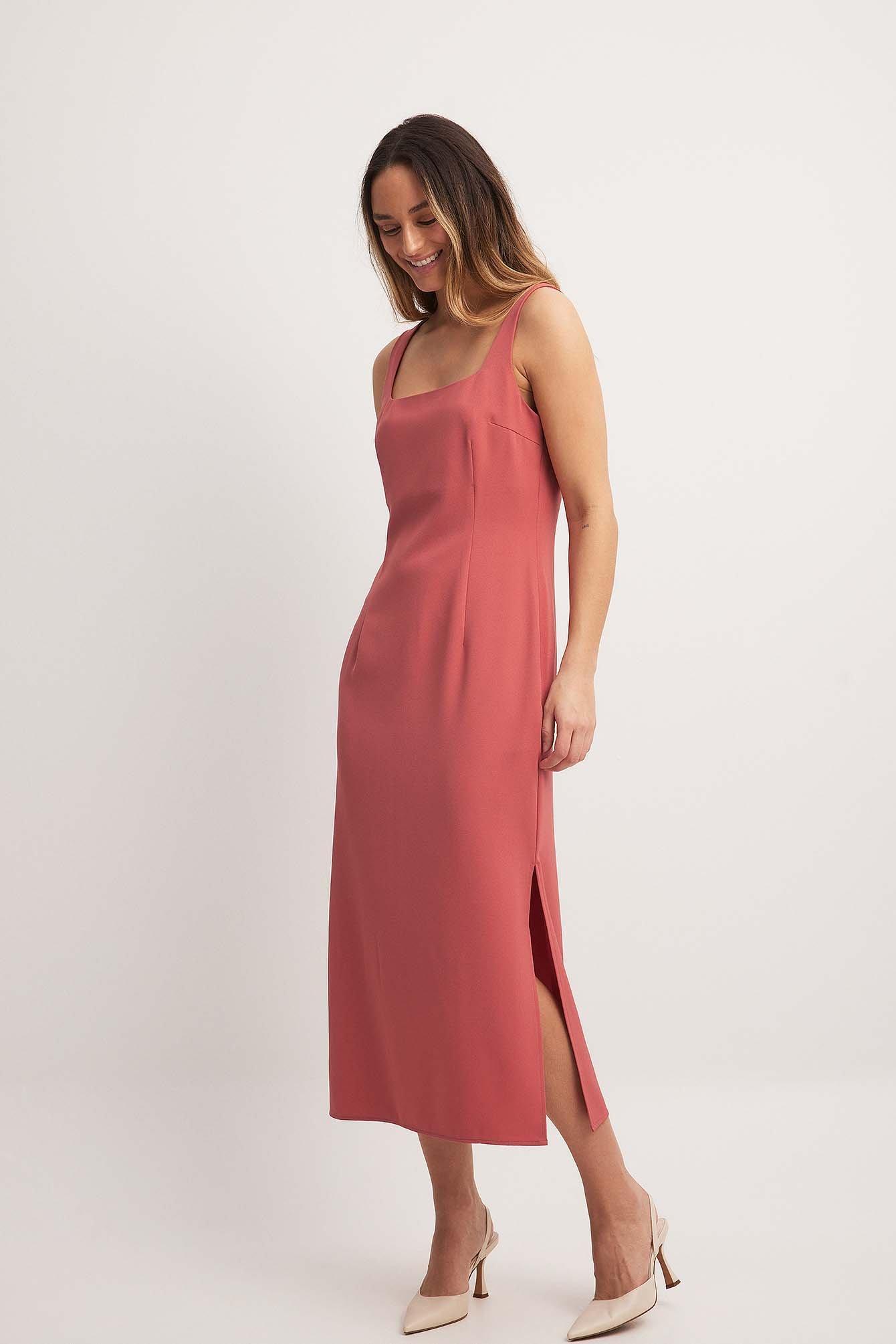 Fitted Square Neck Midi Dress Product Image