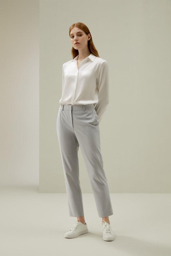 Basic Concealed Placket Silk Shirt Product Image