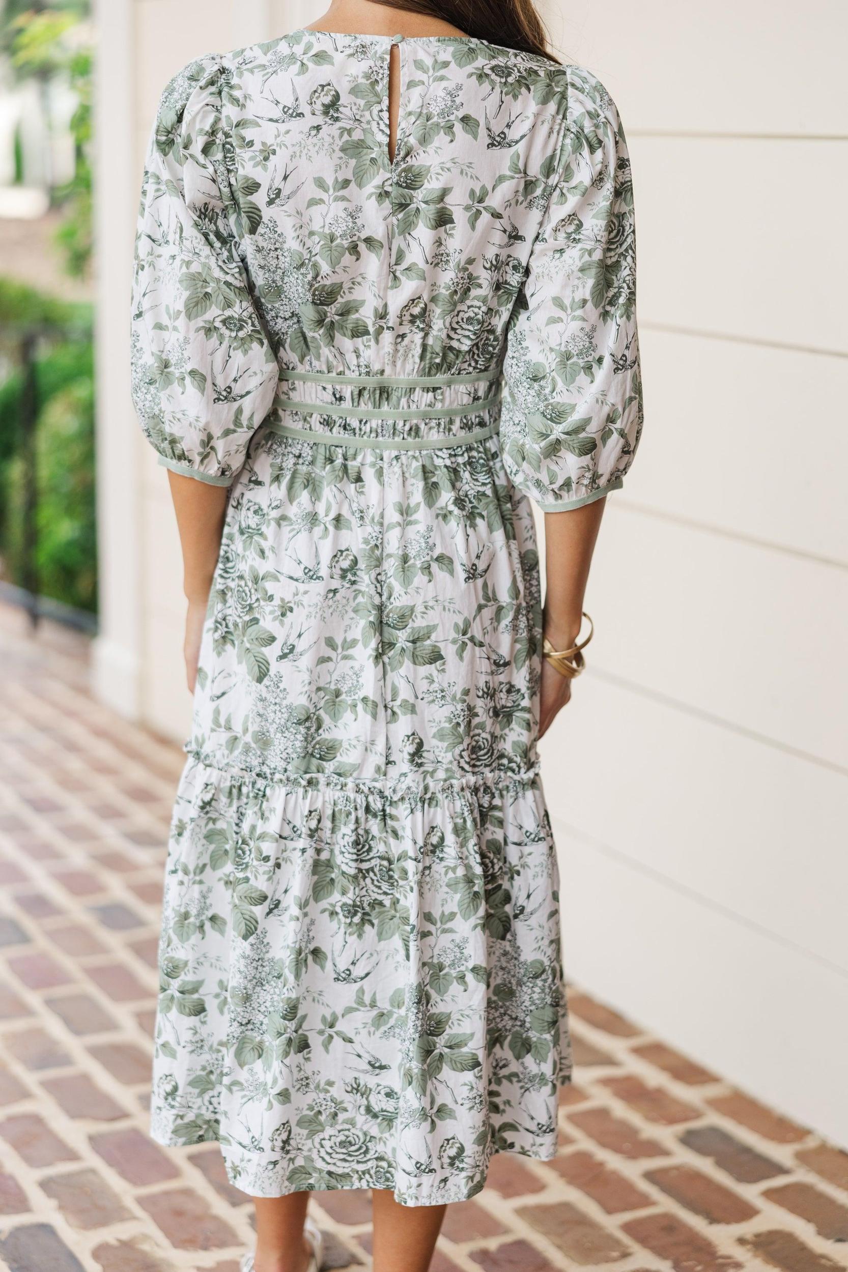 On The Trails Sage Green Floral Midi Dress Female Product Image