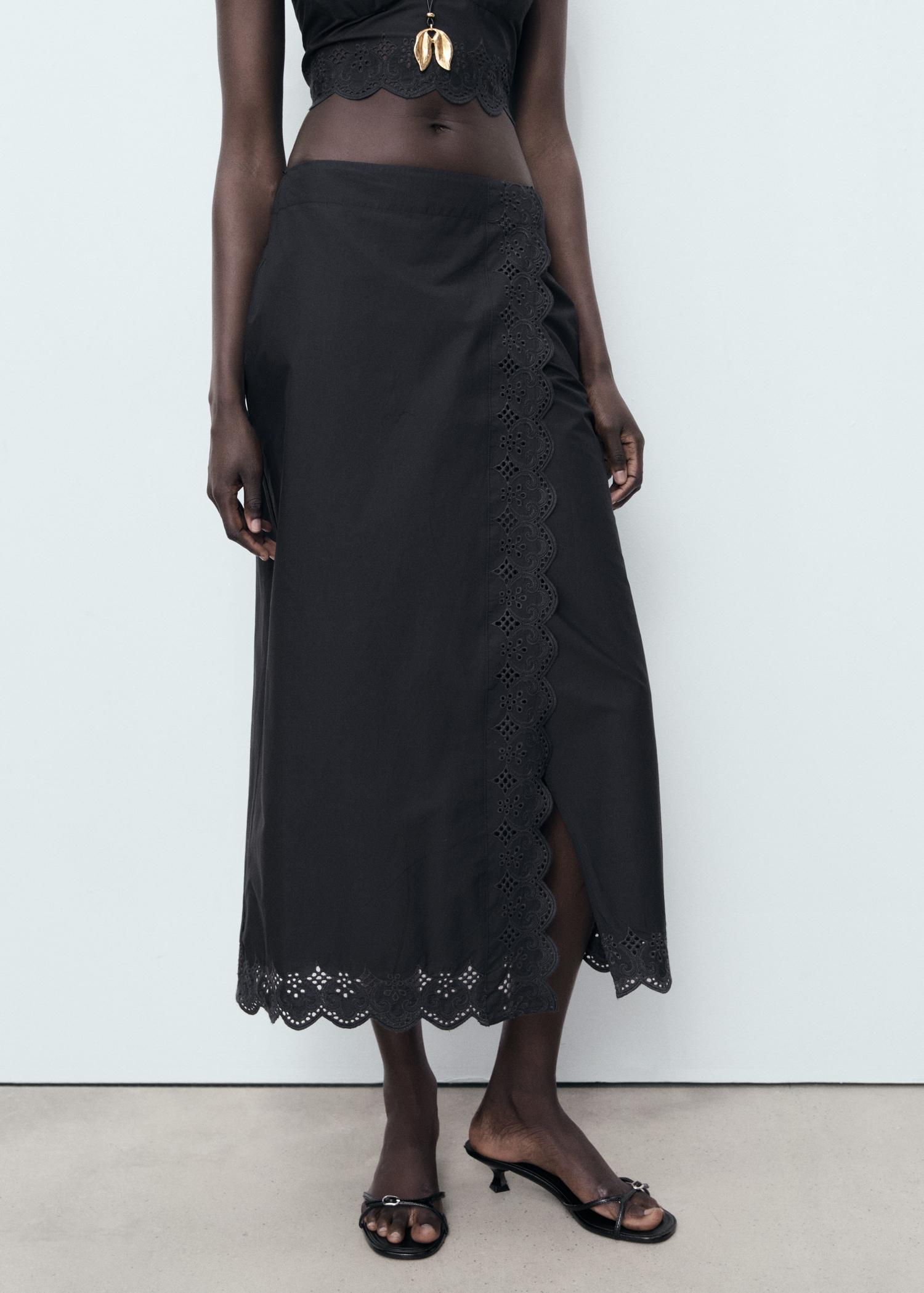 Embroidered cotton skirt - Women | MANGO USA Product Image