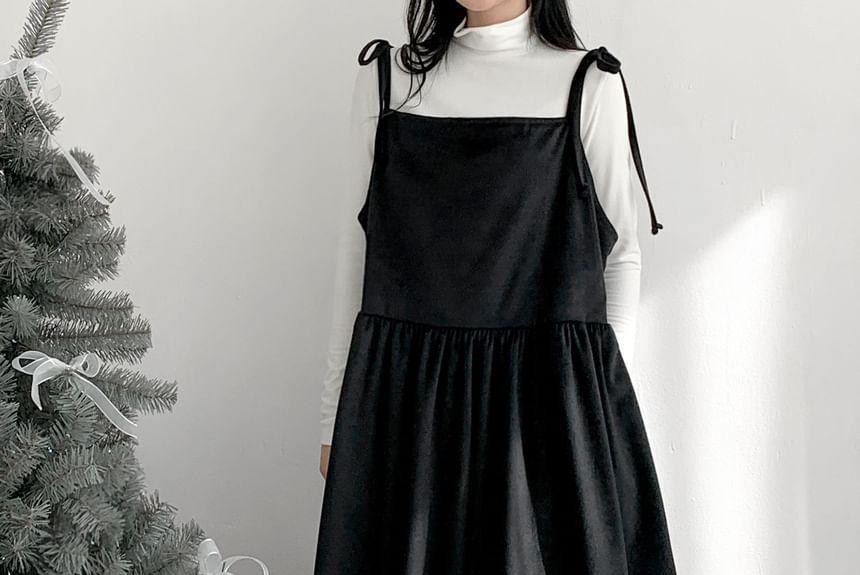 Spaghetti Strap Velvet Midi Dress Product Image