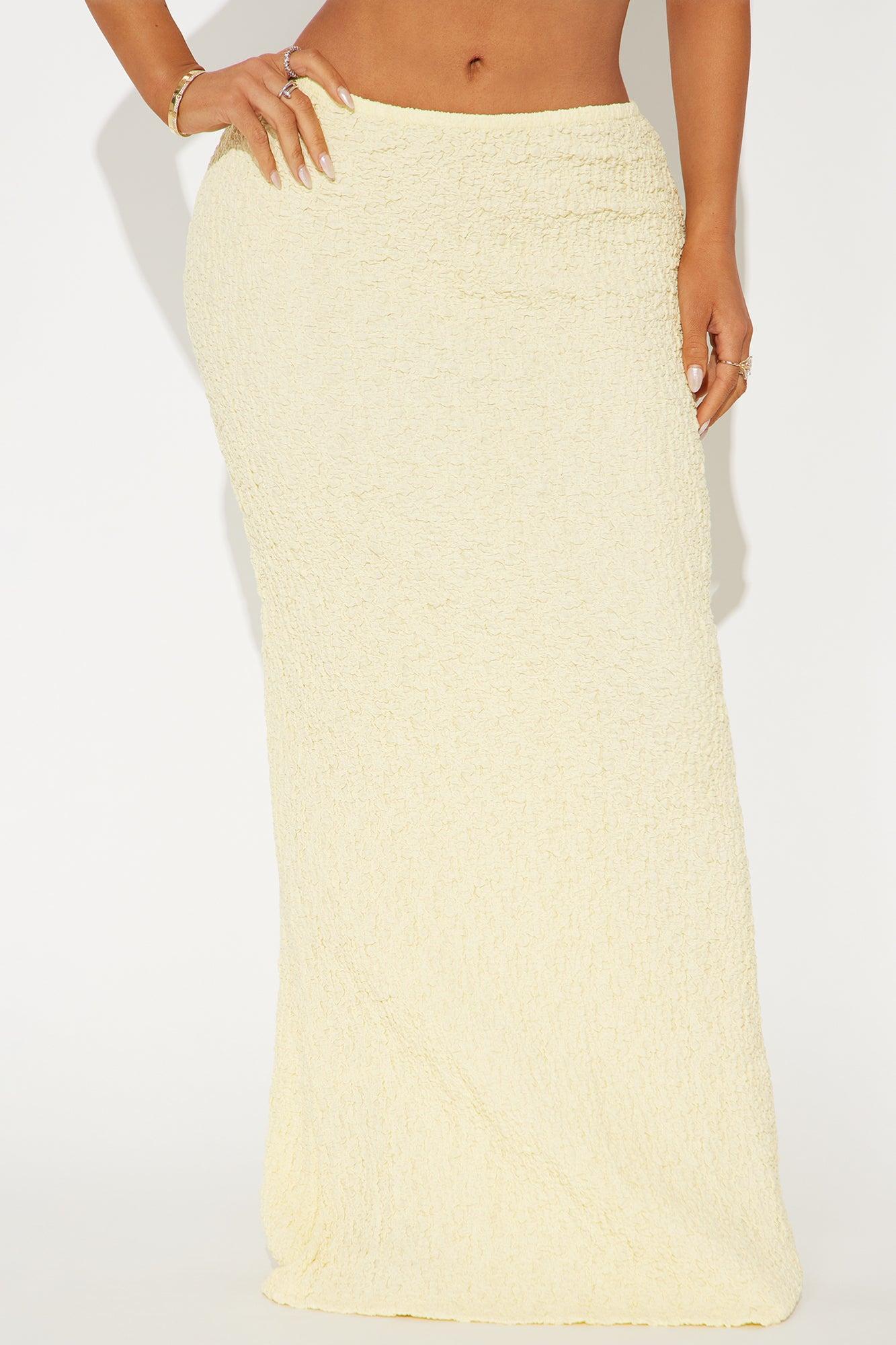 Somewhere Far Away Textured Maxi Skirt - Butter Yellow Product Image