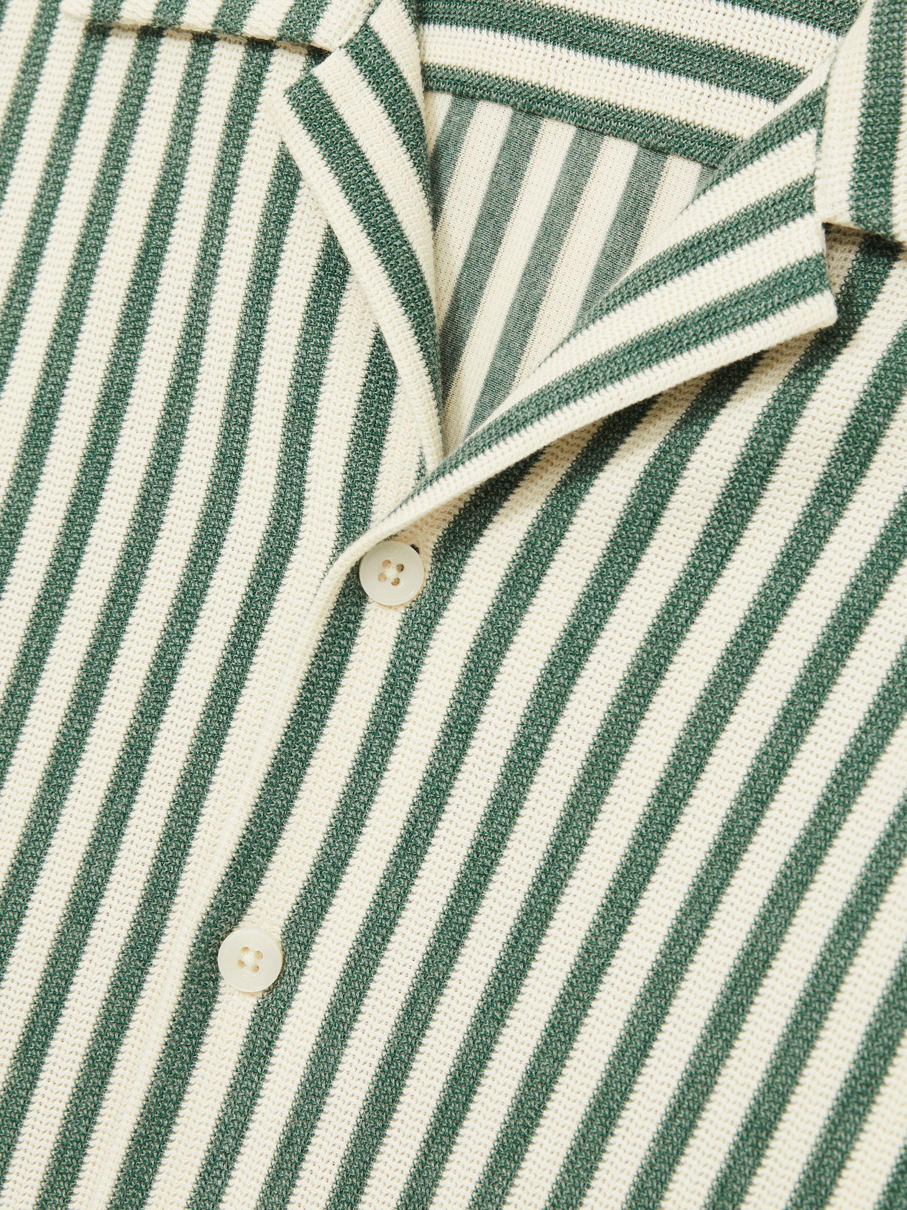 Textured Stripe Cuban-Collar Shirt in Green/White Product Image