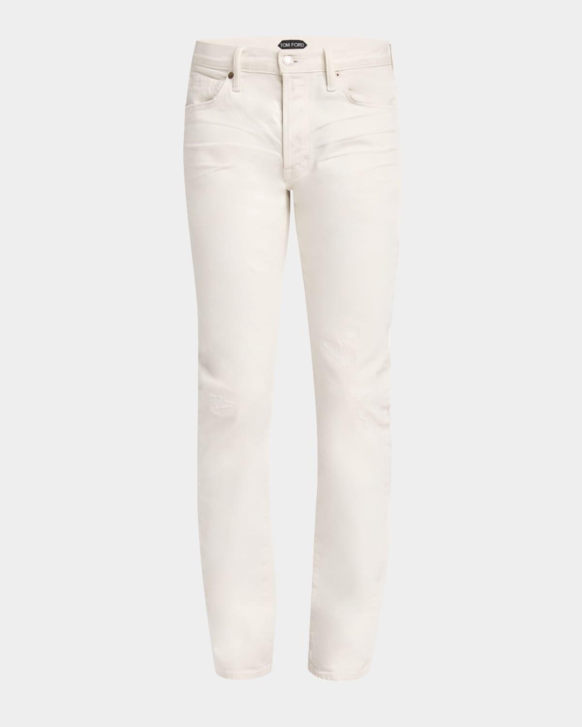 Mens Straight-Fit Distressed Denim Jeans Product Image
