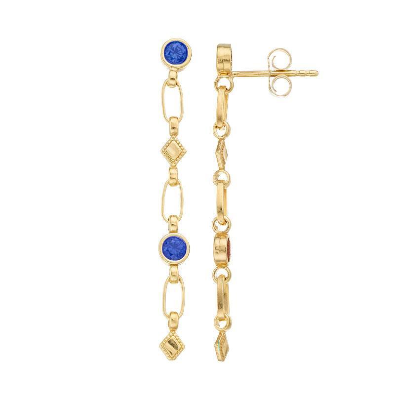 Kristen Kesho Sterling Silver Lab-Created Sapphire Rhombus Link Drop Earrings, Women's, Gold Tone Product Image