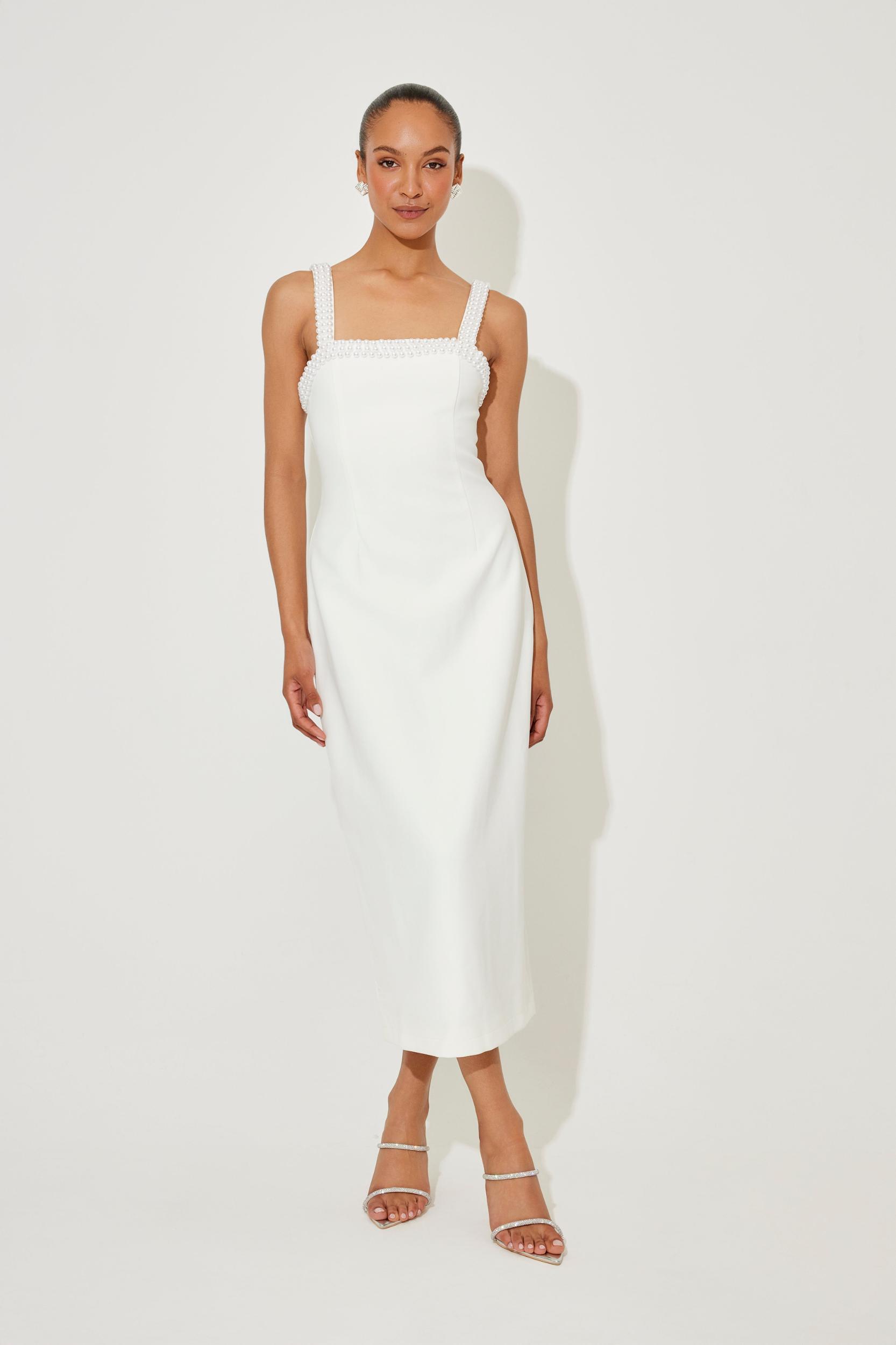 The Ultimate Muse Pearl Trim Midi Dress Product Image