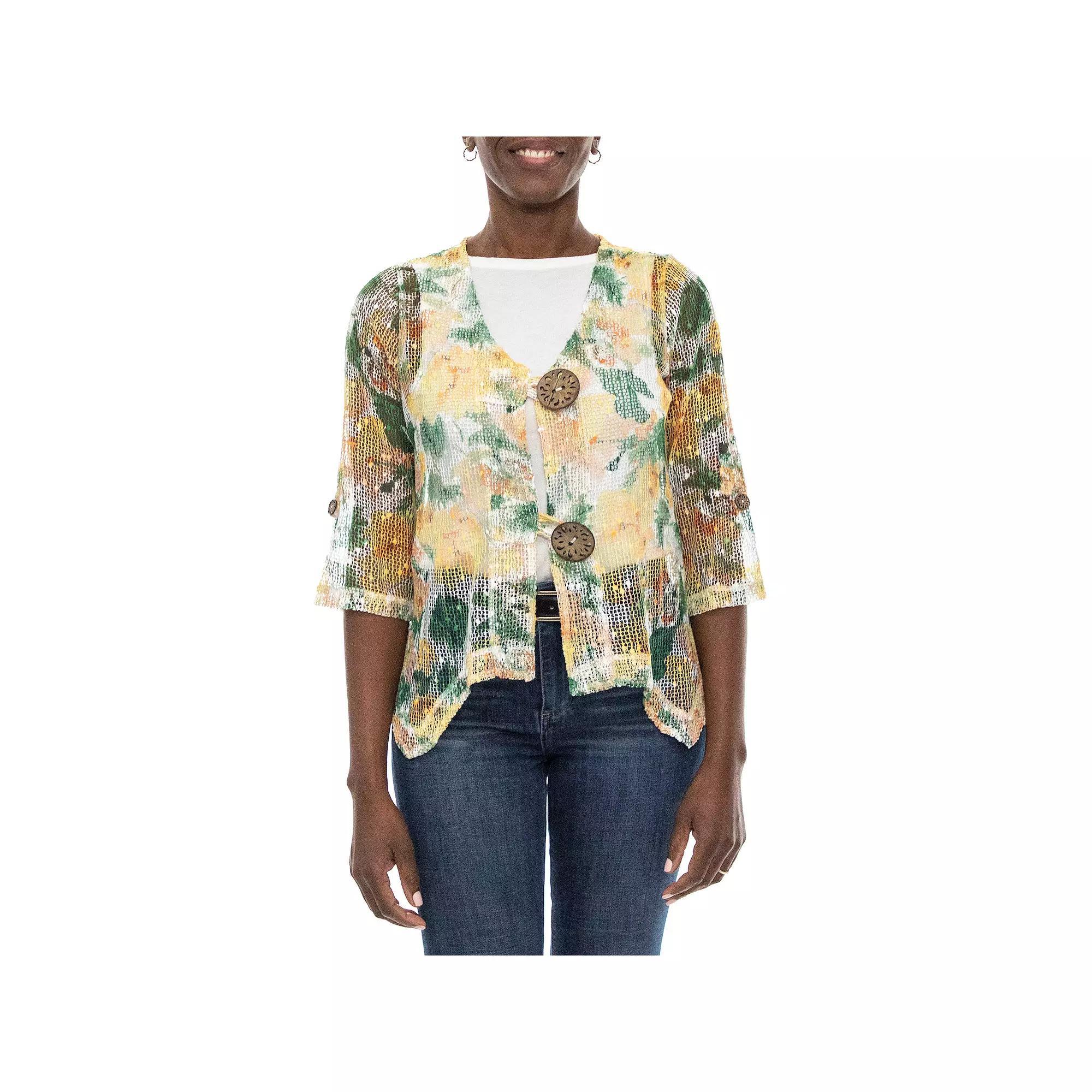 Womens Nina Leonard Print Sheer Cardigan Product Image