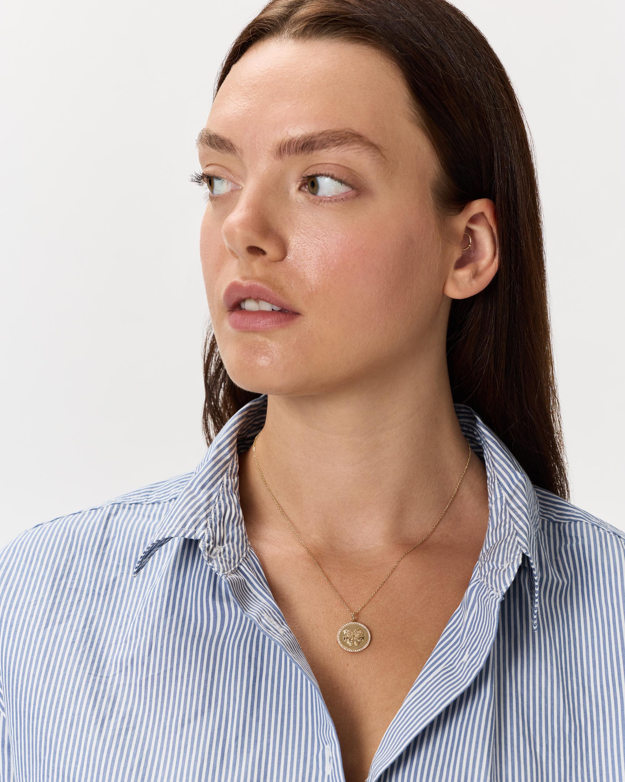 Quince | Women's 14K Gold Pave Zodiac Medallion Necklace Product Image