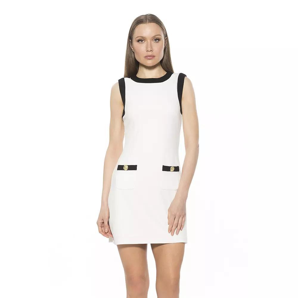 Women's ALEXIA ADMOR Piper Contrast Crewneck Shift Mini Dress, Size: Medium, Ivory Product Image
