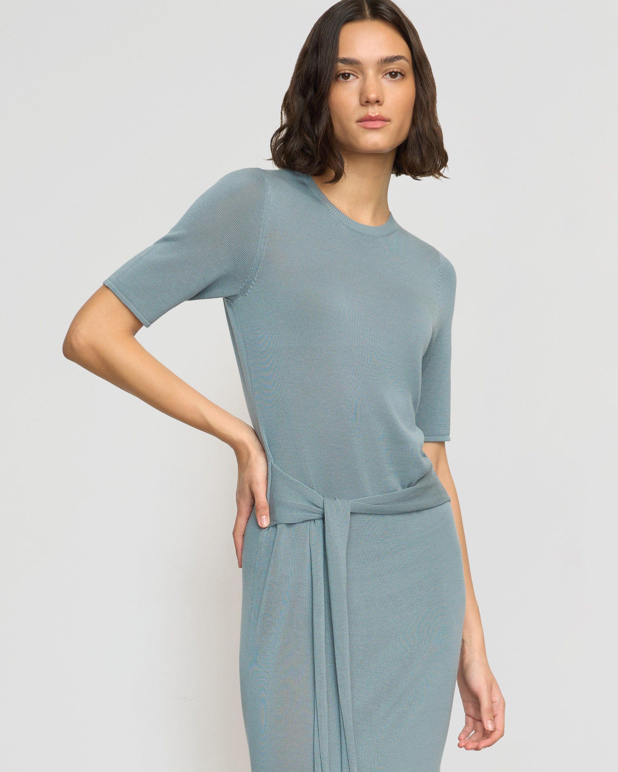 Larkyn Tie-Front Semi-Sheer Tencel-Wool Dress Product Image