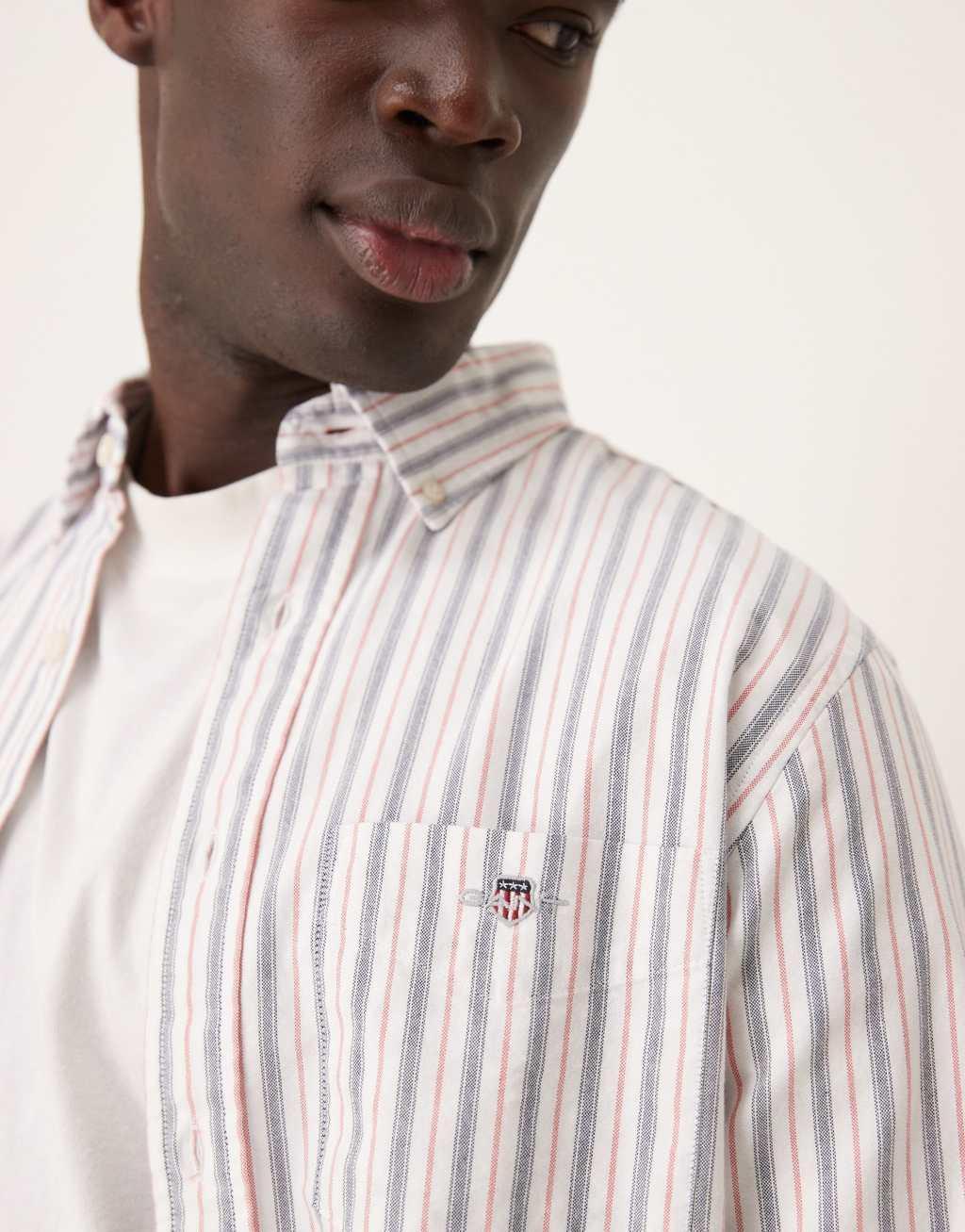 GANT regular fit oxford striped logo shirt in white Product Image