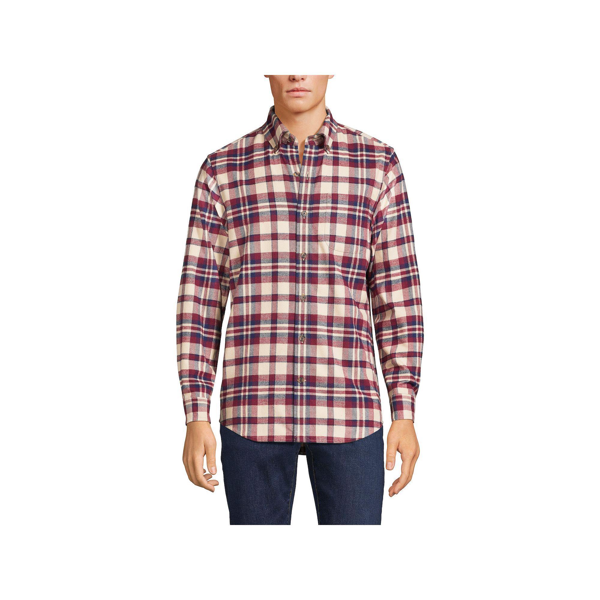 Men's Lands' End Traditional-Fit Flagship Flannel Shirt, Size: XL, Gray Black Plaid Product Image