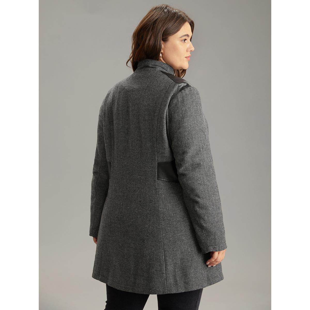 Plus Size Padded Patchwork PU Leather Zipper Coat Women Black Casual Texture Ladies Dailywear Winter Coats BloomChic 22-24/3X Product Image