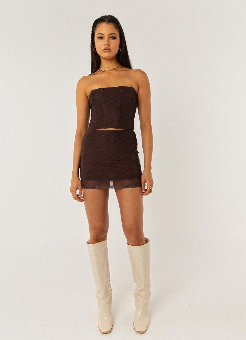 Abbie Print Mini Skirt - Chocolate Monogram Product Image