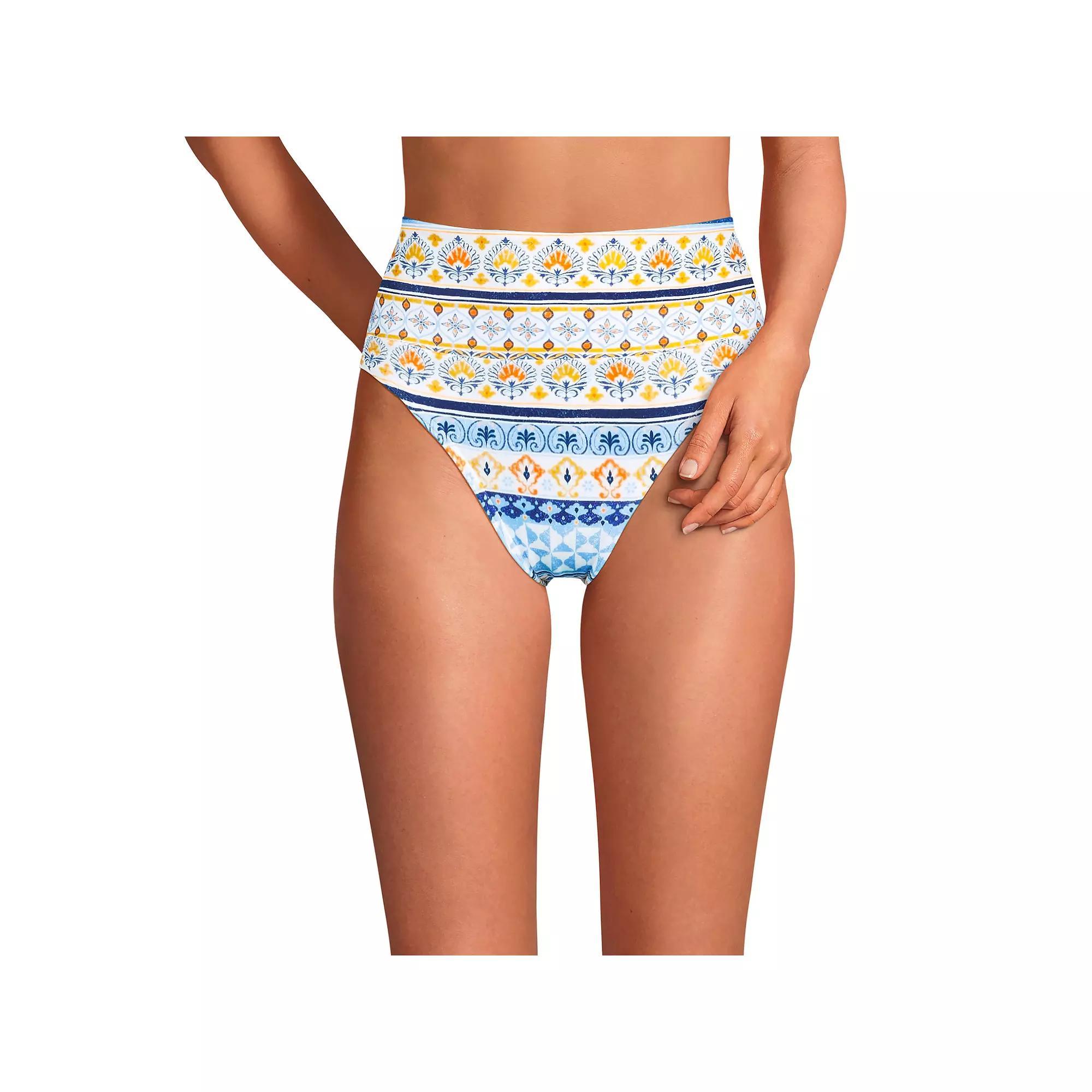 Women's Lands' End High-Waisted Swim Bottoms, Size: 12, White Mosaic Stripe Product Image
