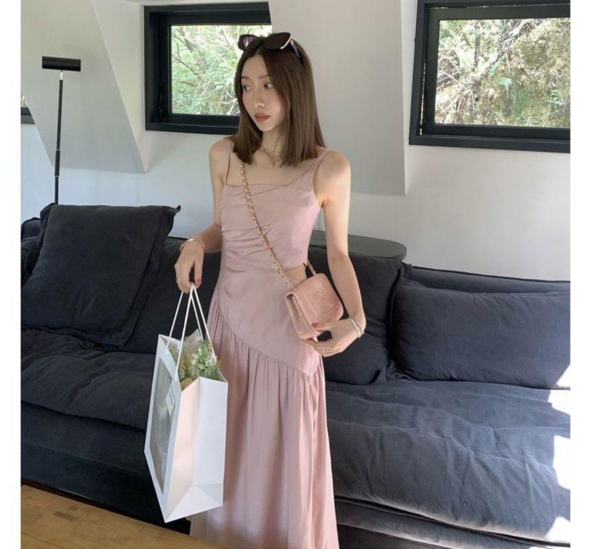 Sleeveless Square-Neck Cut Out Plain Maxi A-Line Dress Product Image