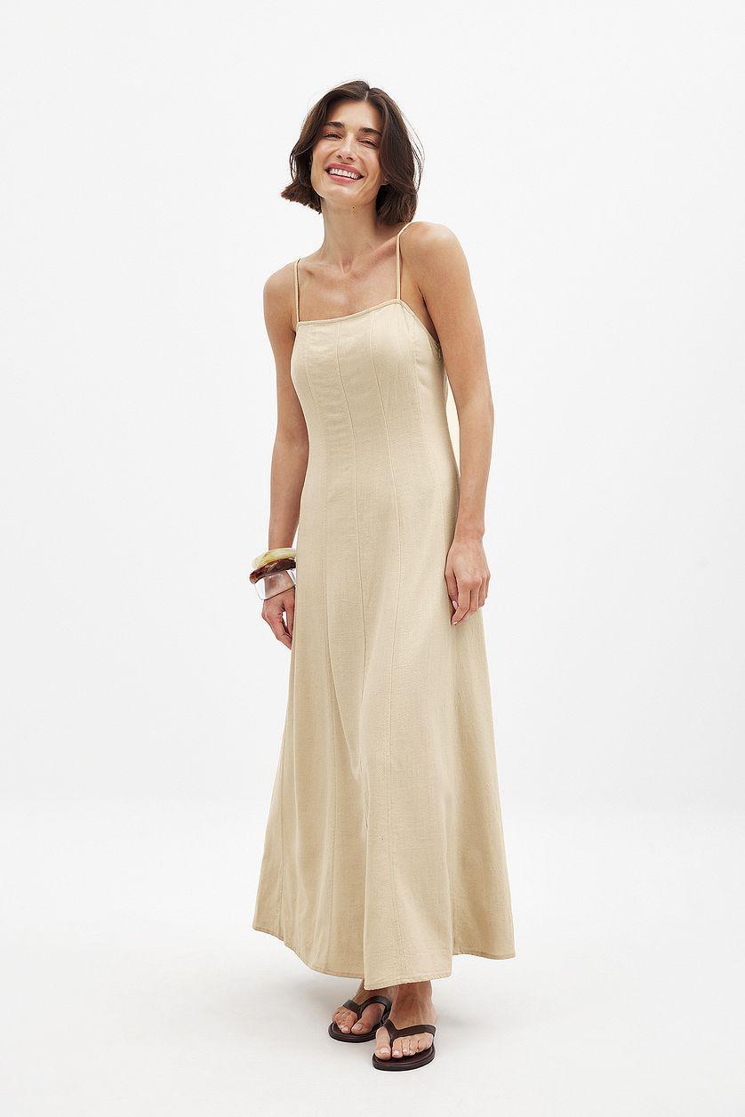 Linen Blend Seam Detail Maxi Dress Product Image