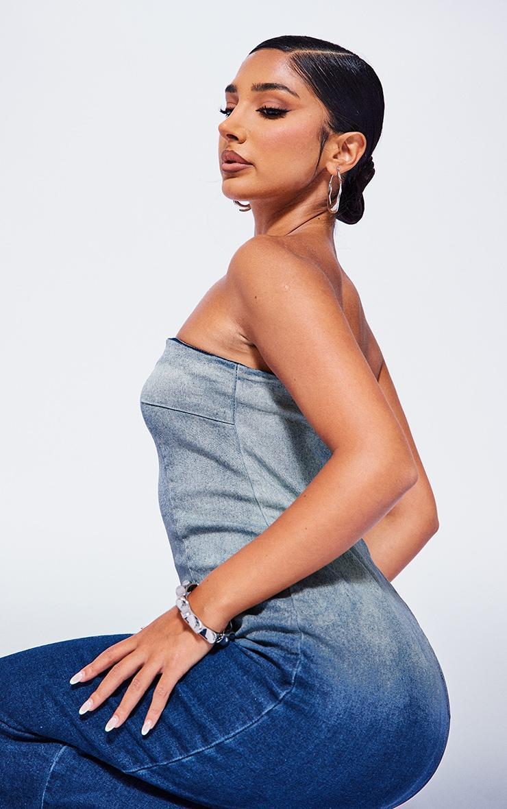 Petite Blue Washed Ombre Denim Bandeau Midaxi Dress Product Image