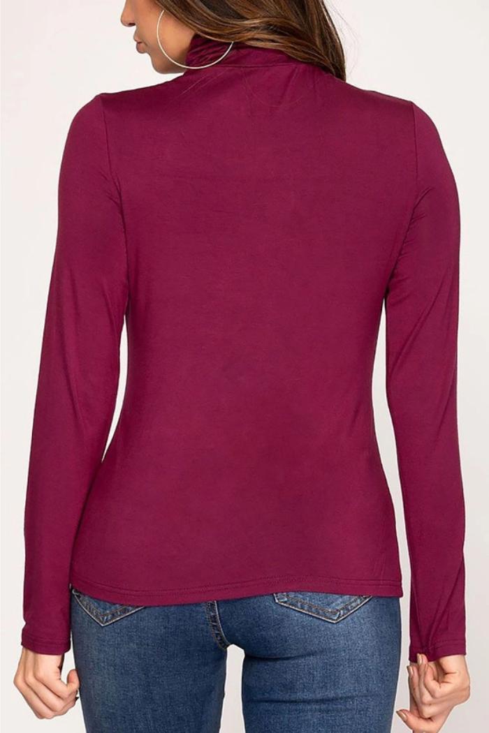 Mock Neck Long Sleeves Jersey Knit Top Product Image