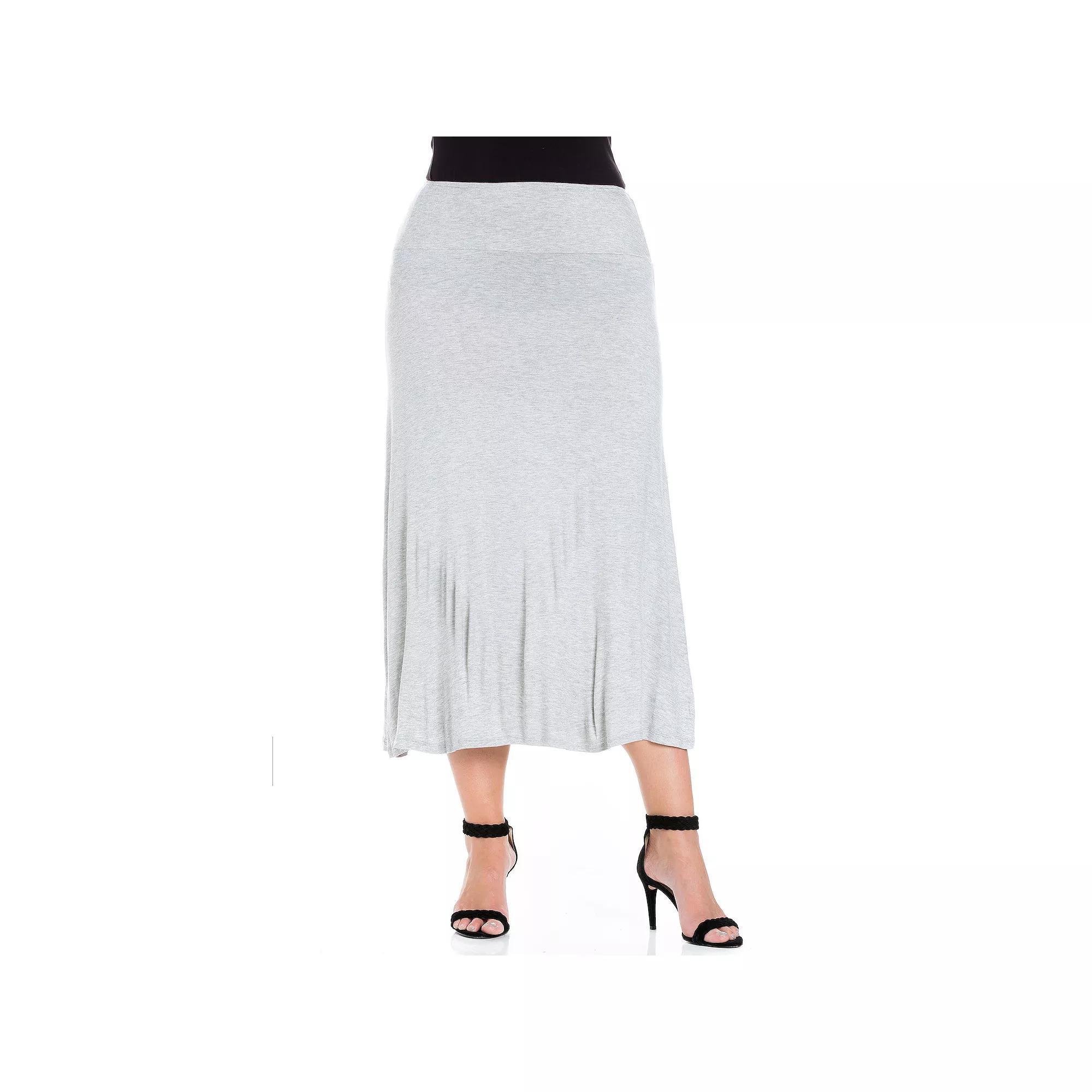 Plus Size 24Seven Comfort Apparel Comfortable Fit Elastic Waist Maxi Skirt, Women's, Size: 1XL, Grey Product Image