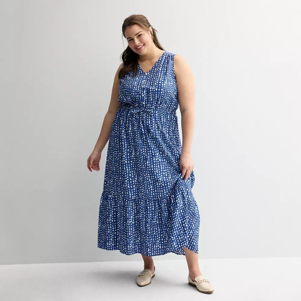 Plus Size Sonoma Goods For Life Femme Button Bodice Maxi Dress, Womens Blue Blue Dye Product Image