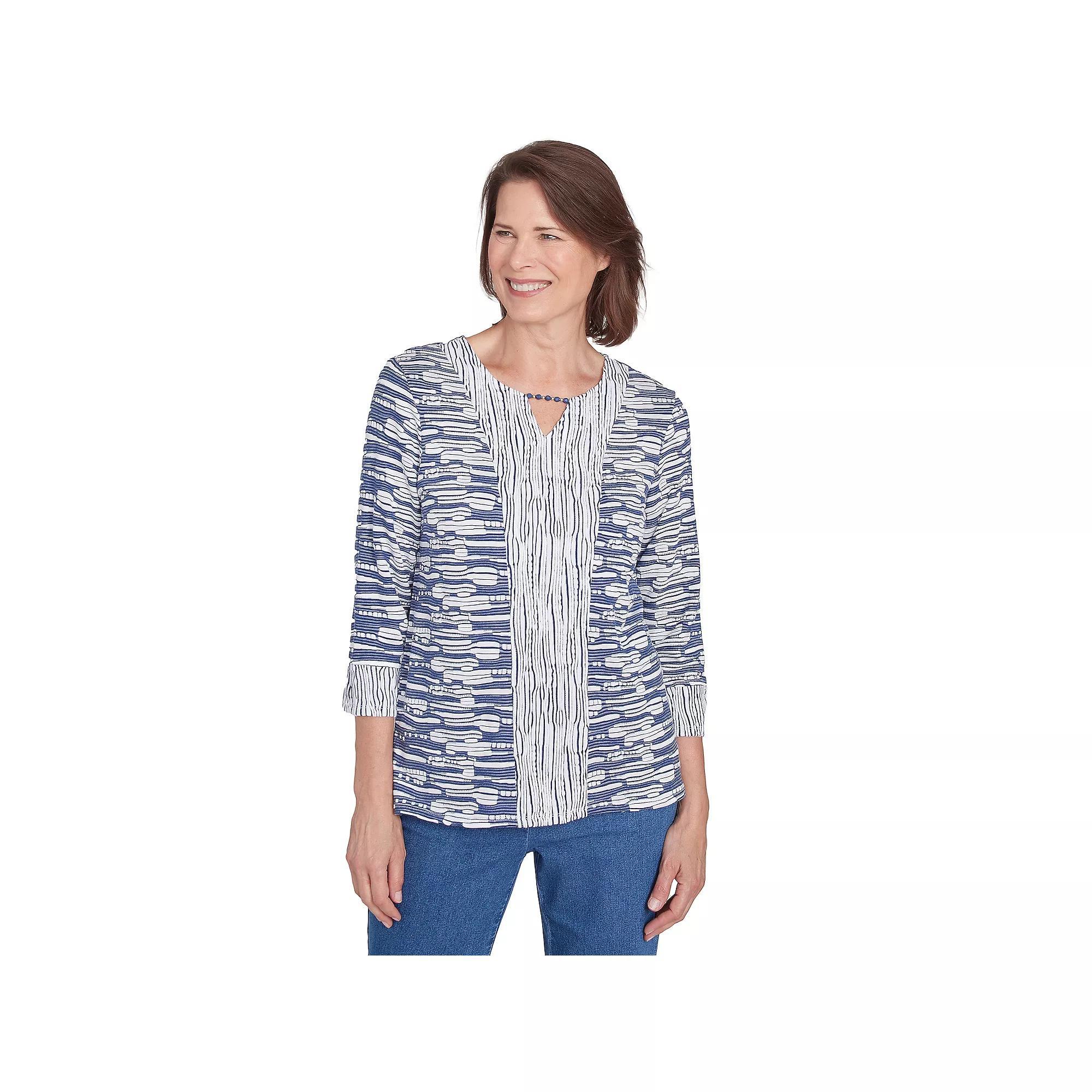 Women's Alfred Dunner Split Neck Spliced Texture Top, Size: Medium, Blue Product Image