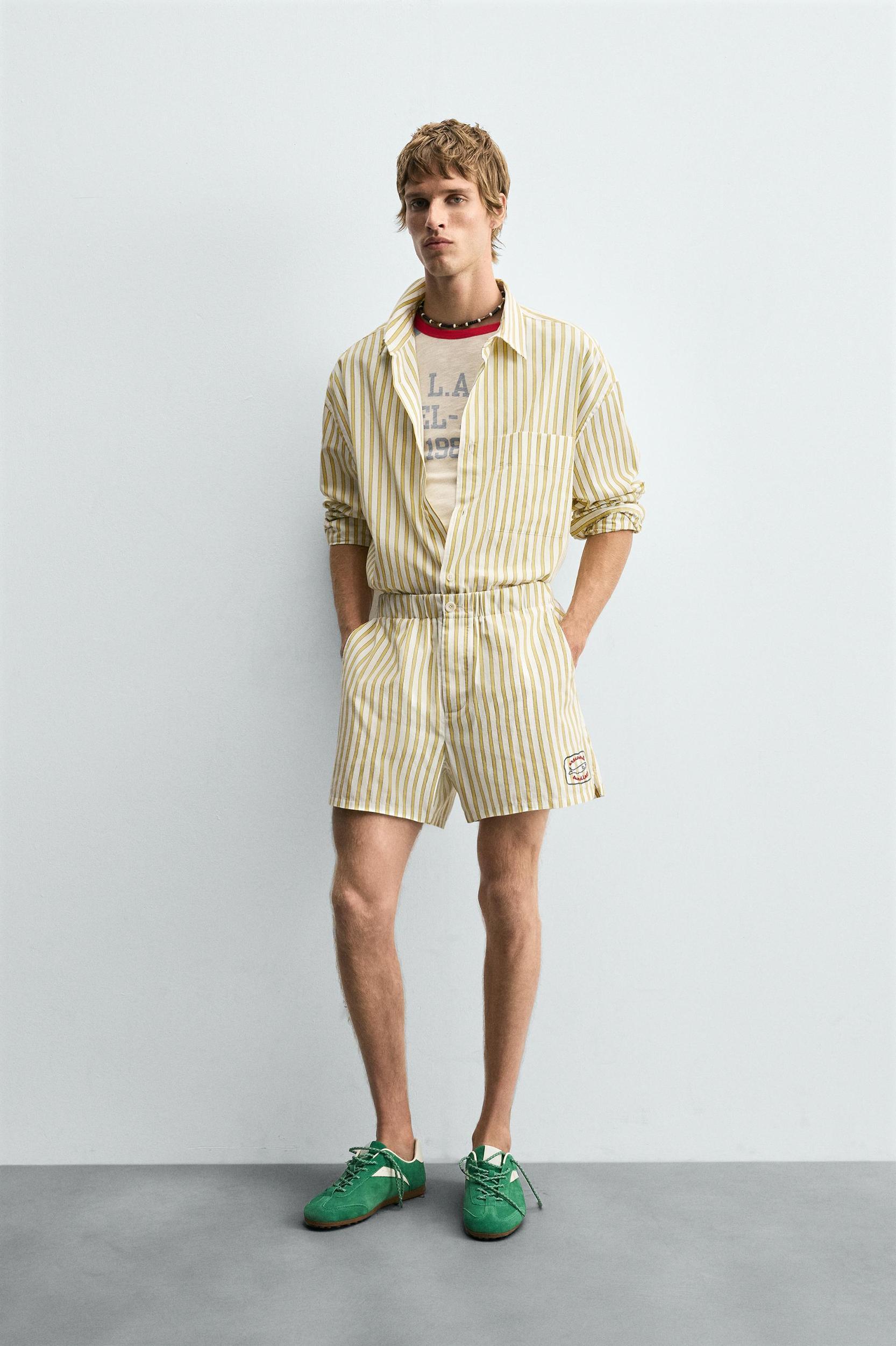 STRIPED EMBROIDERED SHORTS Product Image