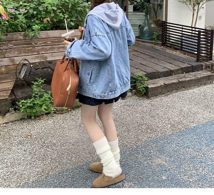 Detachable Hood Washed Denim Jacket Product Image