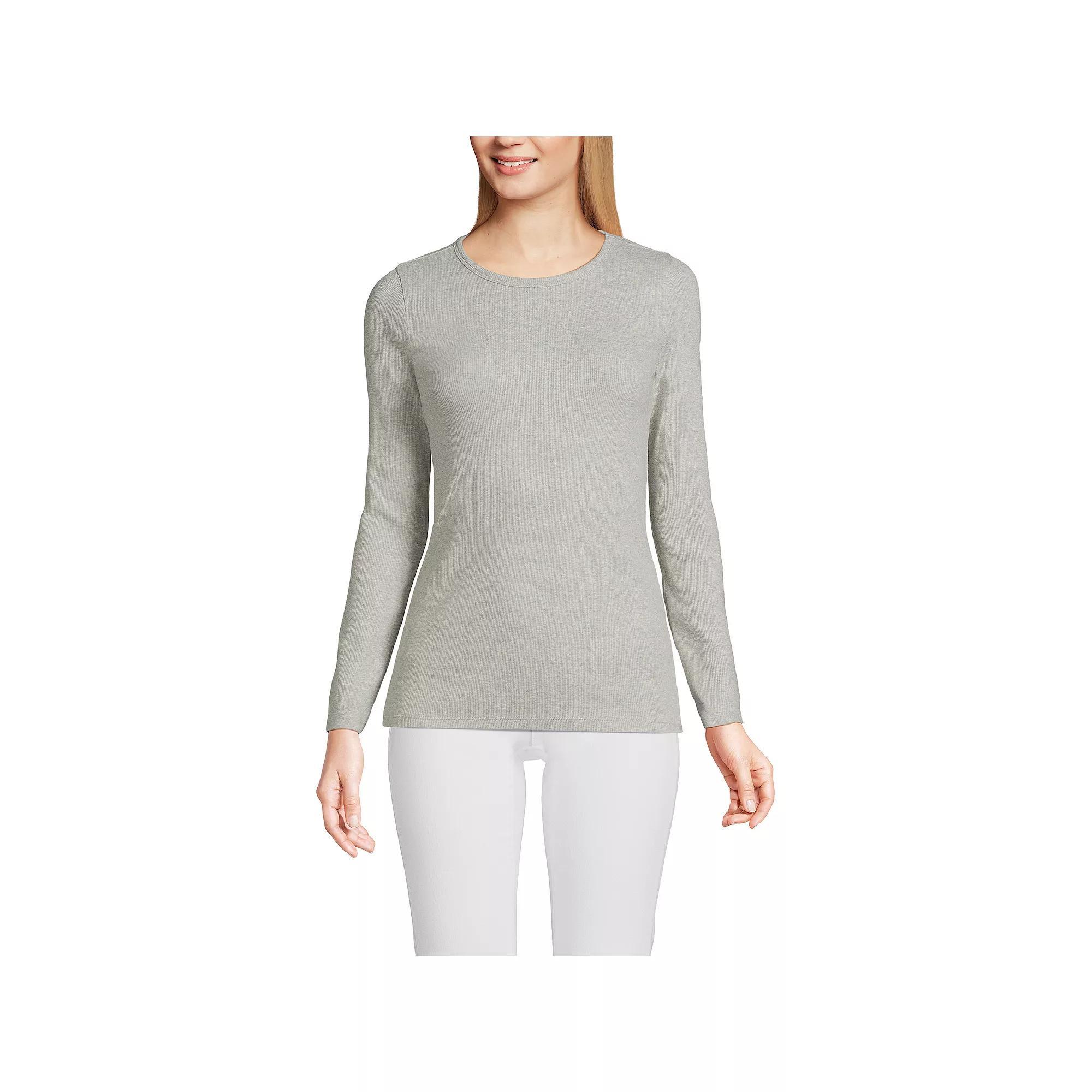 Women's Lands' End Micro Rib Tee, Size: Large, Blue Mini Stripe Product Image