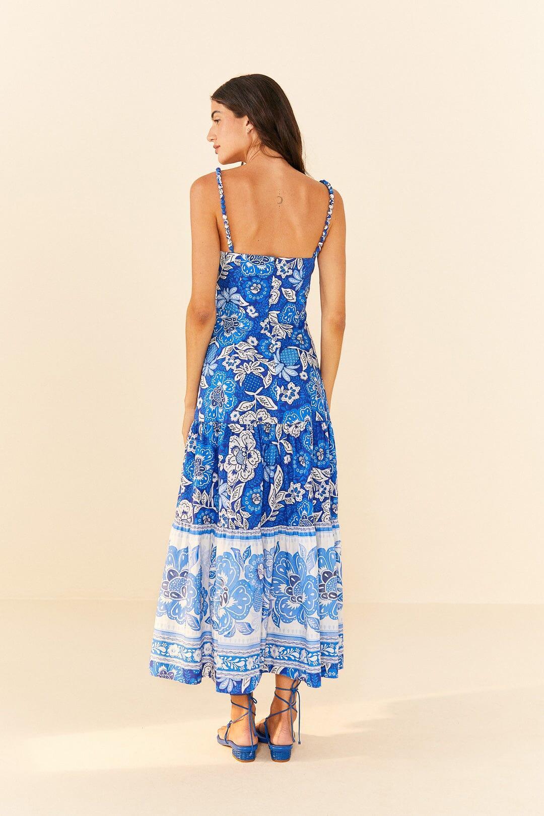 Blue Full Of Flowers Organic Cotton Midi Dress, FULL OF FLOWERS / S Product Image